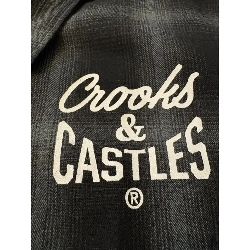 Y2K Crooks & Castles Grey Plaid Long Sleeve Button Up Mens Size XL